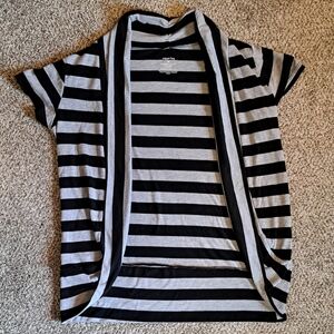 Copper Key Black Gray Stripe Short Sleeve Shrug Cardigan Jacket Women's Medium